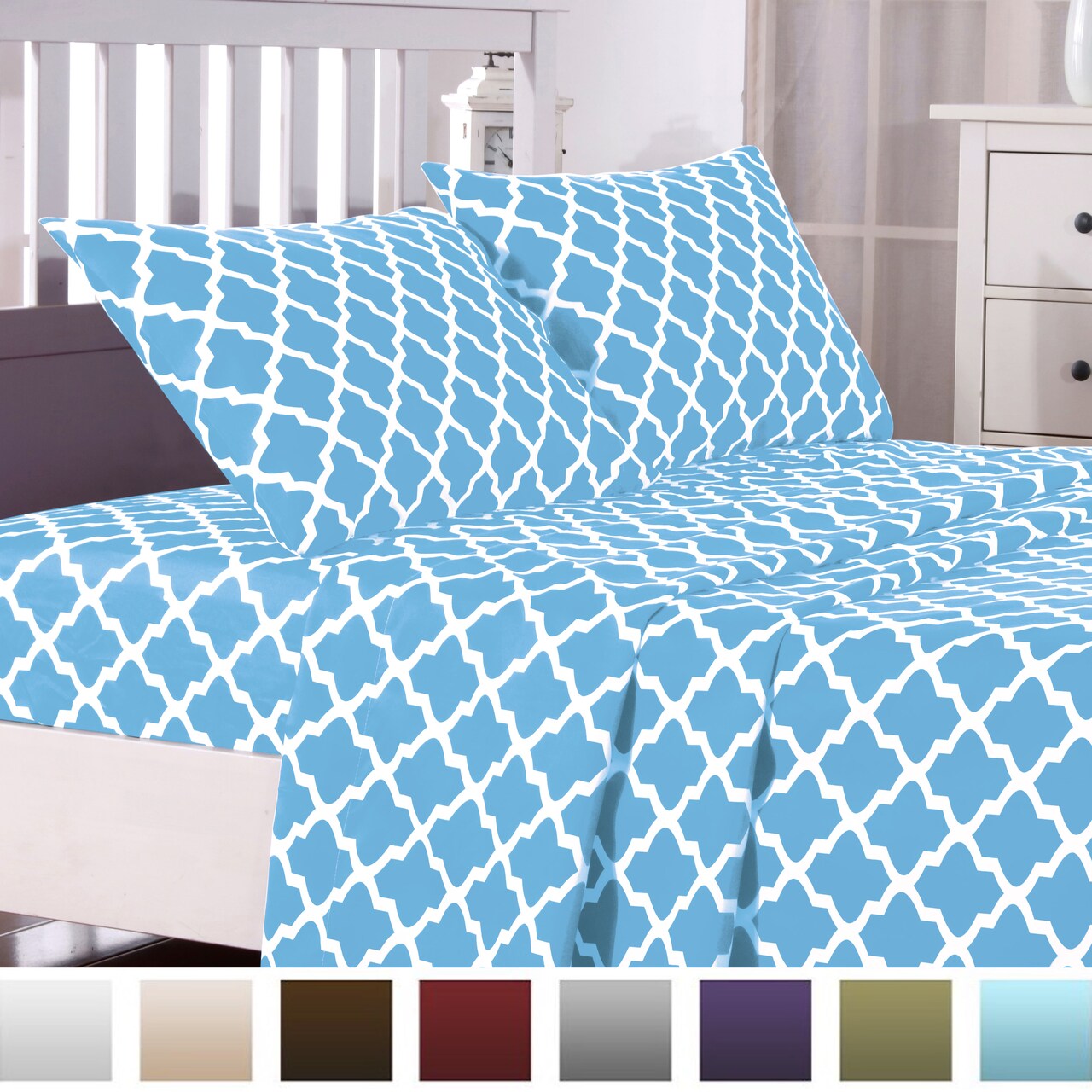 Egyptian Luxury 1800 Thread Count Quatrefoil Pattern 4 Piece Bed Sheets Set